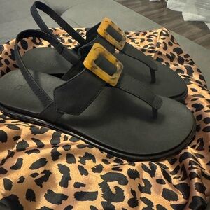 OluKai Black Sandals with Gold Buckle